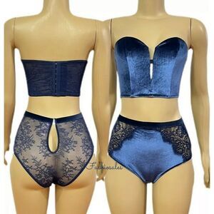 Victorias Secret set Dream Angels Velvet Strapless Bustier bra & Cheeky panty L